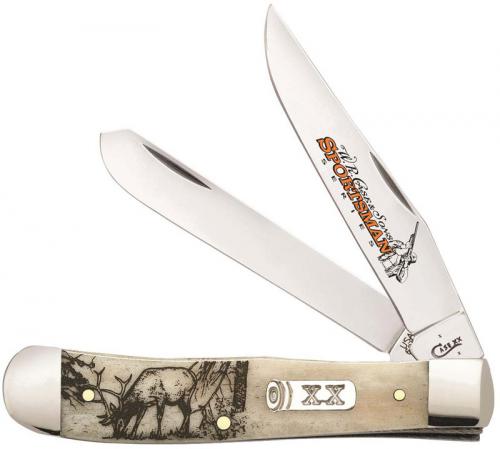 Case 50438 Sportsman Series Trapper Knife Smooth Natural Bone with Elk Scene 6254SS