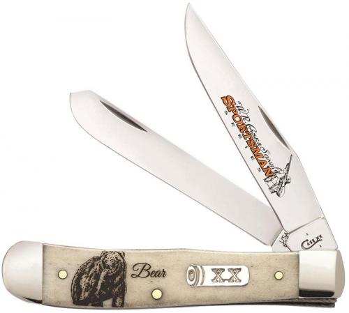 Case 50439 Sportsman Series Trapper Knife Smooth Natural Bone with Bear Scene 6254SS