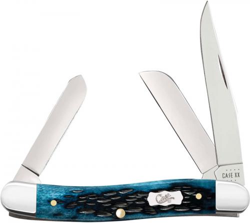 Case Medium Stockman Knife 51851 - Pocket Worn Mediterranean Blue Bone - 6318SS