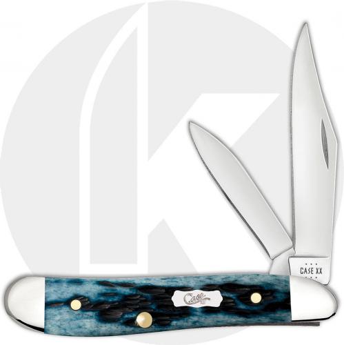 Case Peanut 51858 Knife - Peach Seed Jig Pocket Worn Mediterranean Blue Bone - 6220SS