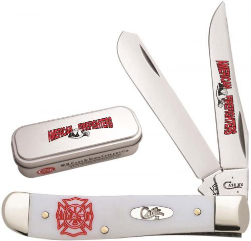 Case Fire Fighter Mini Trapper Knife 05468 Smooth White Synthetic with Gift Tin 4207SS