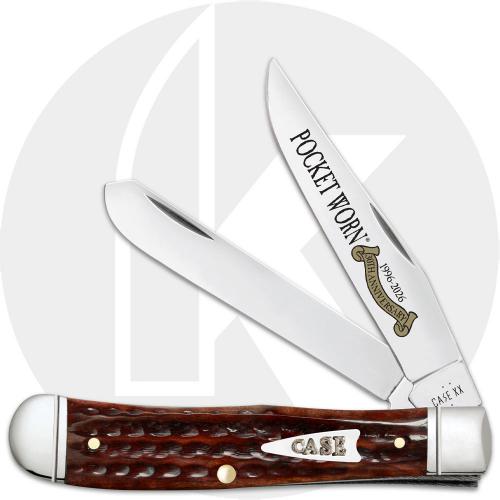 Case Trapper 55230 Knife - Pocket Worn 30th Anniversary - Jigged Pocket Worn Mahogany Bone - 6254SS