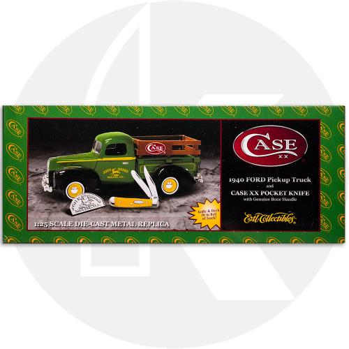 Case 05865 2005 ERTL Truck -1st Edition - 1940 John Deere Ford Pickup Truck with Rails - John Deere Yellow Bone Tiny Trapper - Discontinued - BNIB