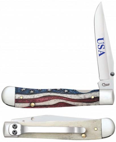 Case Kickstart TrapperLock Knife 64139 Star Spangled Smooth Natural Bone 6154ACSS