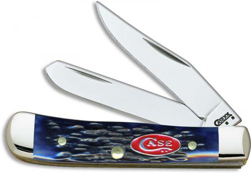 Case Knives: Case Navy Blue Bone Tiny Trapper Knife, CA-7055