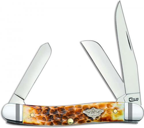 Case Medium Stockman Knife 80255 Burnt Amber Bone 6318SS