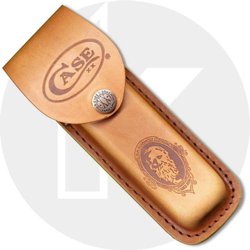 Case Large Folding Hunter 30093 Knife - Peach Seed Jigged Amber Bone - 6265CS - Brown Leather Sheath