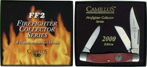 Camillus Firefighter Collector's Knife FF2 - Stockman Knife - Redwood Laminated North American Hardwood Handle - Fireman's Scramble Shield - DISCONTINUED ITEM - OLD NEW STOCK - BNIB