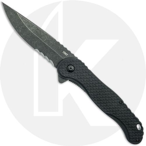 CRKT Taco Viper Assisted 2267 - Part Serrated Black Stonewash Drop Point - Black GRN - Liner Lock Flipper Folder