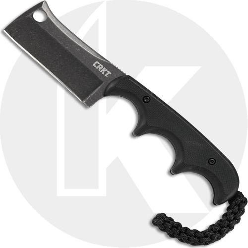 CRKT Minimalist Cleaver Blackout - 2383K - Alan Folts - Neck Knife - Black Stonewash Cleaver Style Fixed Blade - Finger Grooved Black G10