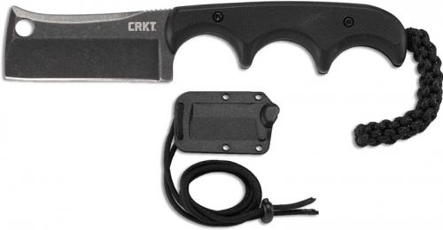 CRKT Minimalist Cleaver Blackout - 2383K - Alan Folts - Neck Knife - Black Stonewash Cleaver Style Fixed Blade - Finger Grooved