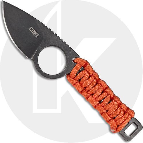 CRKT Tailbone Knife - 2415 - TJ Schwarz - Neck Knife - Black Stonewash Drop Point Fixed Blade - Orange Cord Wrap Machine Chain Handle