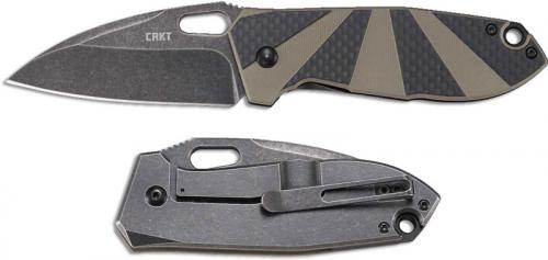 CRKT Heron 2440 - Lucas Burnley EDC - Black Stonewash Drop Point - Green G10 with Carbon Fiber and SS - Frame Lock Folder