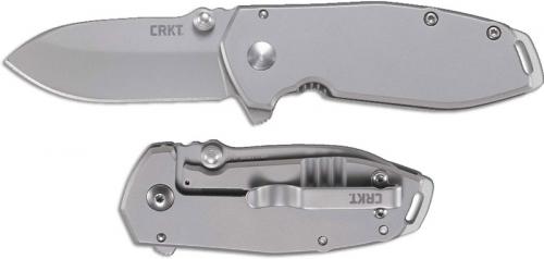 CRKT Squid Assisted 2492 - Lucas Burnley EDC - Bead Blast Drop Point - Bead Blast Stainless Steel - Frame Lock Flipper Folder