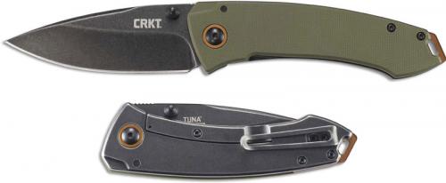 CRKT Tuna 2520 - Lucas Burnley EDC - Black Stonewash Drop Point - Green G10 and Black Stonewash SS - Frame Lock Folder