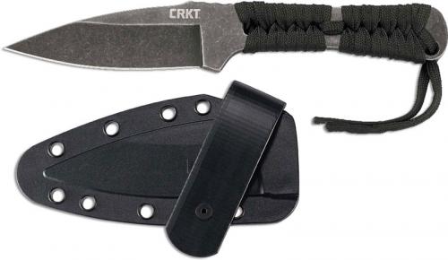CRKT Utsidihi Knife - 2752 - Ryan Johnson - Compact EDC Fixed Blade - Black Stonewash Stainless Steel - Cord Wrap Handle