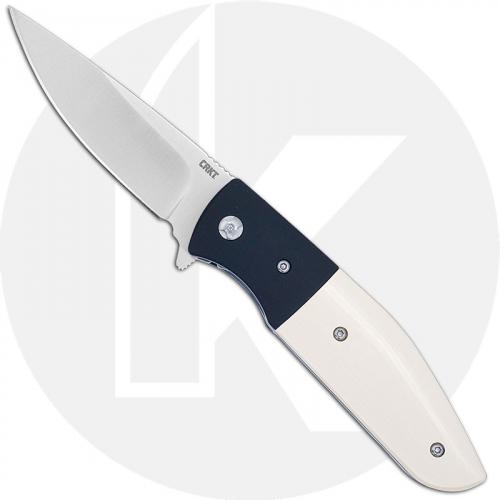 CRKT Curfew 2867 - Russ Kommer Assisted EDC - Satin Drop Point - Black Aluminum / White Resin Infused Fiber - Flipper Folder