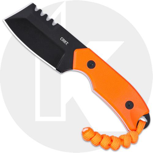CRKT Razel Compact 4036ER Fixed Blade Knife - Black Oxide D2 Chisel Blade with Top Serrations - Orange G10 - Black Sheath
