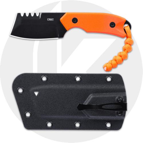 CRKT Razel Compact 4036ER Fixed Blade Knife - Black Oxide D2 Chisel Blade with Top Serrations - Orange G10 - Black Sheath