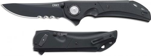 CRKT Seismic 5401K Flavio Ikoma Part Serrated Black Drop Point Flipper Folder with Deadbolt Lock and IKBS