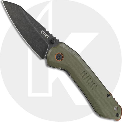 CRKT Overland 6280 - TJ Schwarz EDC - Black Stonewash Sheepsfoot - Green G10 and Black Stonewash SS - Frame Lock Folder