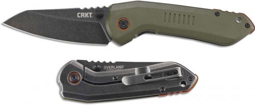 CRKT Overland 6280 - TJ Schwarz EDC - Black Stonewash Sheepsfoot - Green G10 and Black Stonewash SS - Frame Lock Folder