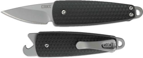 CRKT Dually 7086 - Richard Rogers EDC - Bead Blast Drop Point - Black GRN - Slip Joint Folder - Bottle Opener