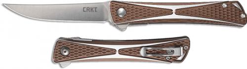 CRKT Crossbones Bronze 7530B - Jeff Park Folder - Satin Trailing Point Blade - 2 Tone Bronze and Silver Aluminum - Liner Lock Fl