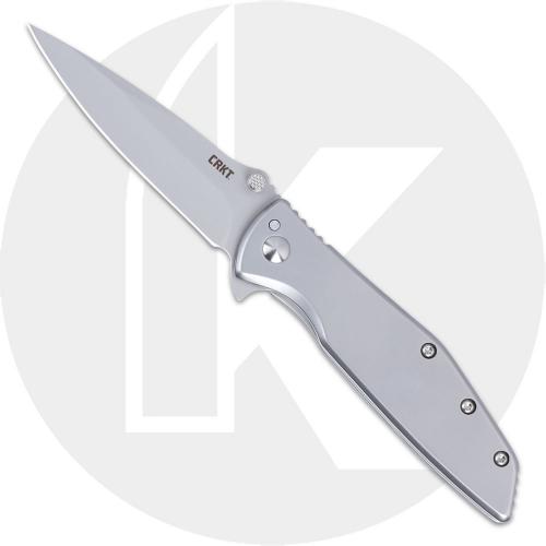 CRKT Slag 7600 Knife - Assisted - Bead Blast D2 Drop Point - Bead Blast Stainless Steel - Flipper Folder