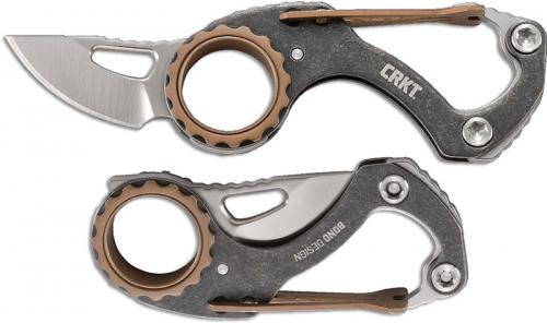 CRKT Compano 9082 - Mike Bond Slip Joint - Satin Trailing Point - SS Finger Hole Handle - Bottle Opener and Carabiner Gate