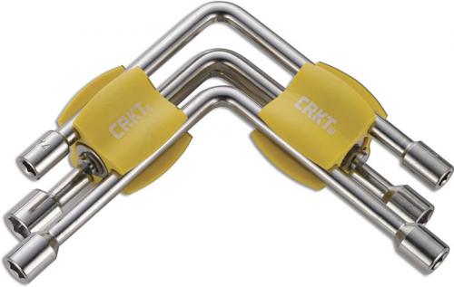 CRKT Twist and Fix Socket Tool 9904 Stainless Steel 3 SAE and 3 Metric Sockets with Yellow Snap In Holders