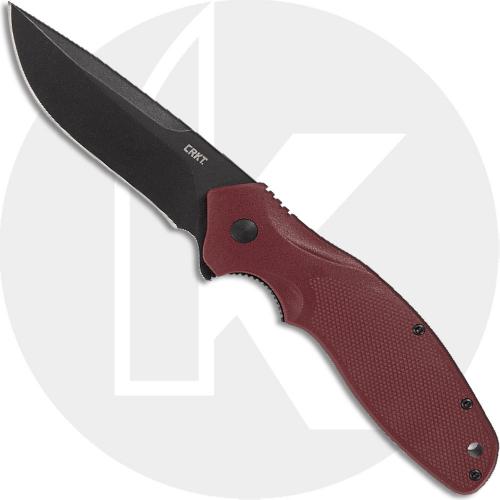 CRKT Shenanigan K800RKP - Ken Onion Assisted EDC - Black Stonewash Drop Point - Maroon GRN - Liner Lock Flipper Folder