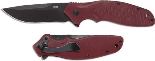 CRKT Shenanigan K800RKP - Ken Onion Assisted EDC - Black Stonewash Drop Point - Maroon GRN - Liner Lock Flipper Folder