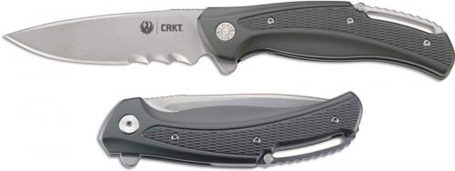 Ruger R2402 Windage Knife Ken Onion Part Serrated Drop Point Flipper Folder Greenish Black Aluminum with IKBS