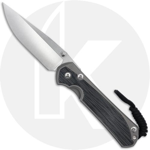 Chris Reeve Large Sebenza 31 Knife - L31-1652 - Stonewash CPM MagnaCut Drop Point - Black Canvas Micarta / Glass Blasted Titanium