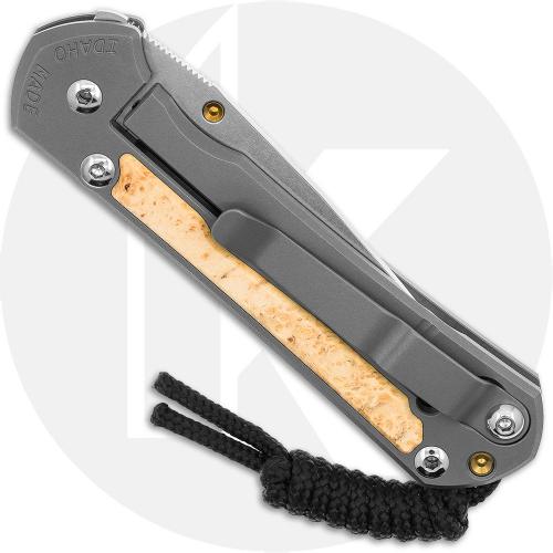 Chris Reeve Small Sebenza 31 Knife - S31-1108 - Stonewash CPM MagnaCut Drop Point - Box Elder Burl / Glass Blasted Titanium