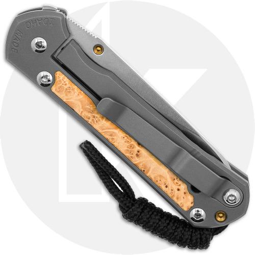 Chris Reeve Small Sebenza 31 Knife - S31-1126 - Stonewash CPM MagnaCut Insingo - Box Elder Burl / Glass Blasted Titanium