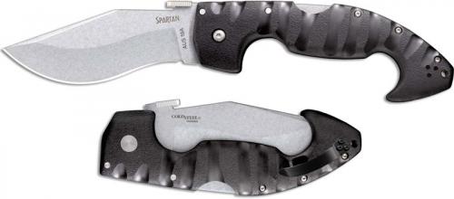 Cold Steel 21ST Spartan Knife AUS 10A Open on Withdrawal Black Griv-Ex Tri-Ad Lock Folder