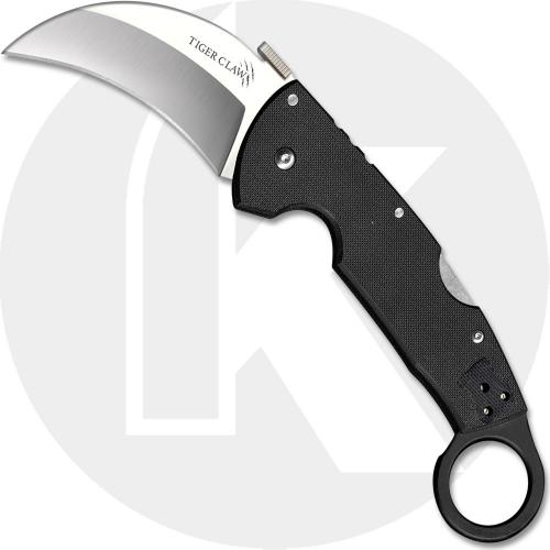 Cold Steel Tiger Claw 22C Karambit Knife - S35VN Hawkbill Blade - Black G10 Handle with Ring Pommel