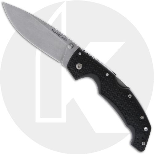 Cold Steel Large Voyager Drop Point 29AB - 4 Inch Stonewash AUS 10A - Black Griv-Ex - Folding Knife