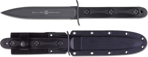 Ek EK44 Model 4 Black Carbon Steel Double Edge Fixed Blade Knife Black GFN Handle USA Made