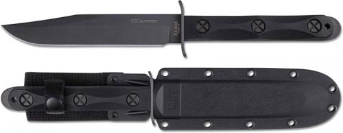 Ek EK45 Model 5 Black Carbon Steel Clip Point Fixed Blade Knife Black GFN Handle USA Made