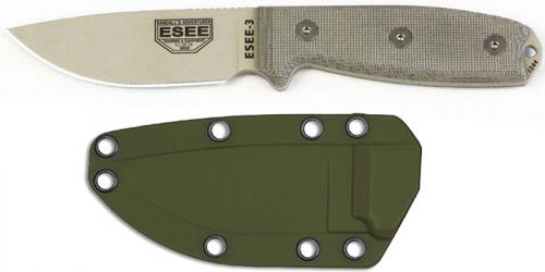 ESEE Knives ESEE-3PM-DT Desert Tan Drop Point - Micarta Handle - Modified Pommel - OD Molded Sheath