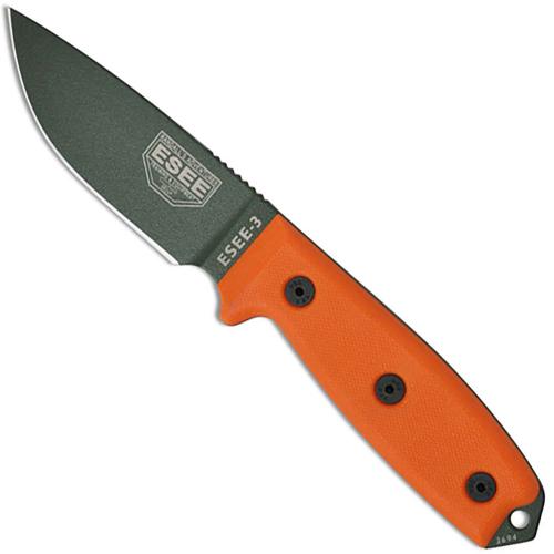 ESEE Knives ESEE-3P-OD Olive Drab Drop Point - Orange G10 Handle - Black Molded Sheath