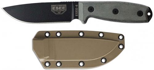 ESEE Knives ESEE-4P Black Drop Point - Micarta Handle - Coyote Brown Molded Sheath