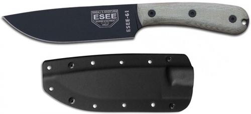 ESEE Knives ESEE-6HM-K Black Drop Point - Traditional Micarta Handle - Black Kydex Sheath