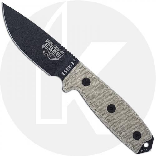 ESEE Knives ESEE-3MIL-P - Black Drop Point - Micarta Handle - Glass Breaker Pommel - OD Molded MOLLE Sheath