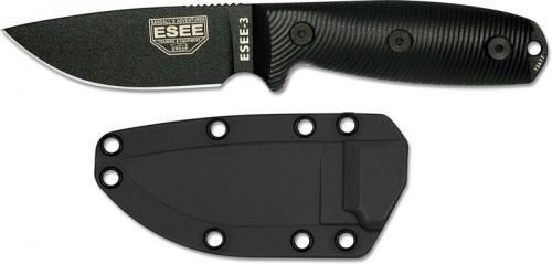 ESEE Knives ESEE-3 - 3PMB-001 - Black Drop Point - Black 3D G10 Handle - Black Molded Sheath