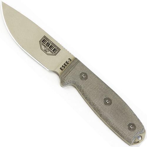 ESEE Knives ESEE-3PM-DT Desert Tan Drop Point - Micarta Handle - Modified Pommel - OD Molded Sheath