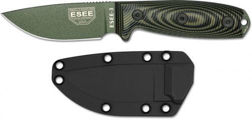 ESEE Knives ESEE-3 - 3PMOD-003 - OD Green Drop Point - OD Green / Black 3D G10 Handle - Black Molded Sheath